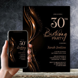 Stylish Black and Orange 30th Birthday Party Invitation