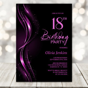 Stylish Black and Pink 18th Birthday Party Invitation