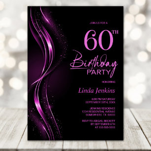 Stylish Black and Pink 60th Birthday Party Invitation