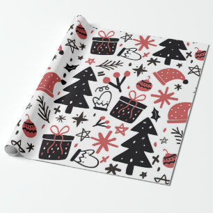 Stylish black and pink Christmas gift wrap