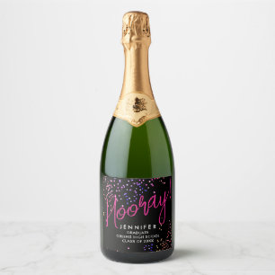 Stylish Black And Pink Confetti Graduate Party  Sparkling Wine Label