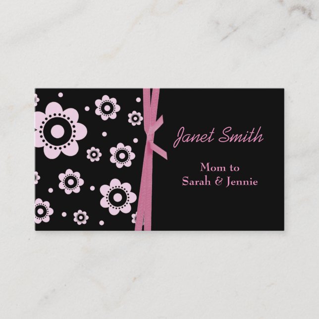 Stylish Black and Pink Floral Mummy Card (Front)