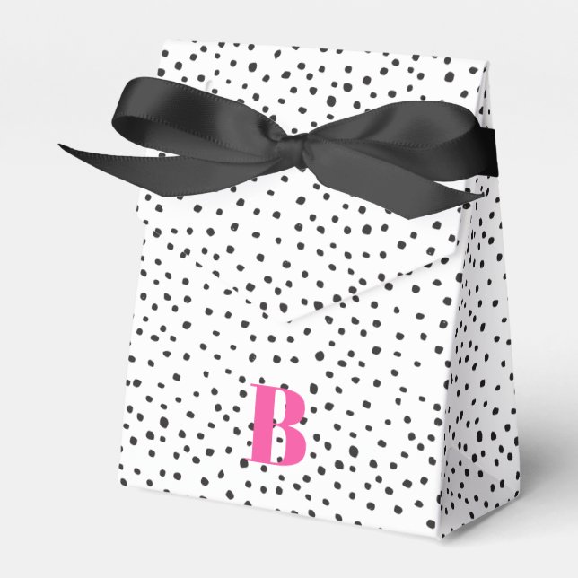 Stylish Black and Pink Polka Dot Pink Monogram Favour Box (Front Side)