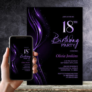 Stylish Black and Purple 18th Birthday Party Invitation