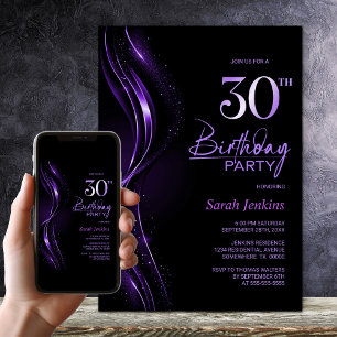 Stylish Black and Purple 30th Birthday Party Invitation