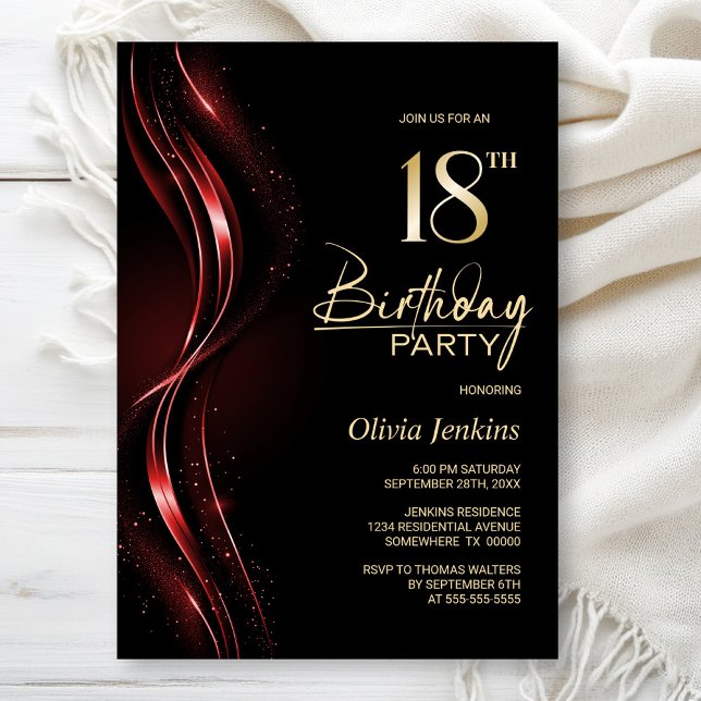 Stylish Black and Red 18th Birthday Party Invitation (Creator Uploaded)