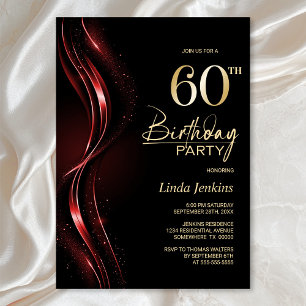 Stylish Black and Red 60th Birthday Party Invitation