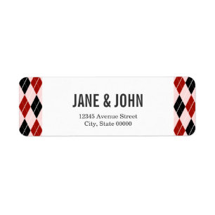 Stylish Black and Red Argyle Plaid Pattern Return Address Label
