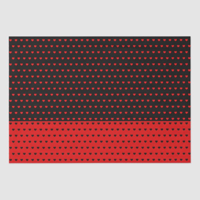 Stylish Black And Red Colours With Hearts Pattern Tissue Paper (Front)