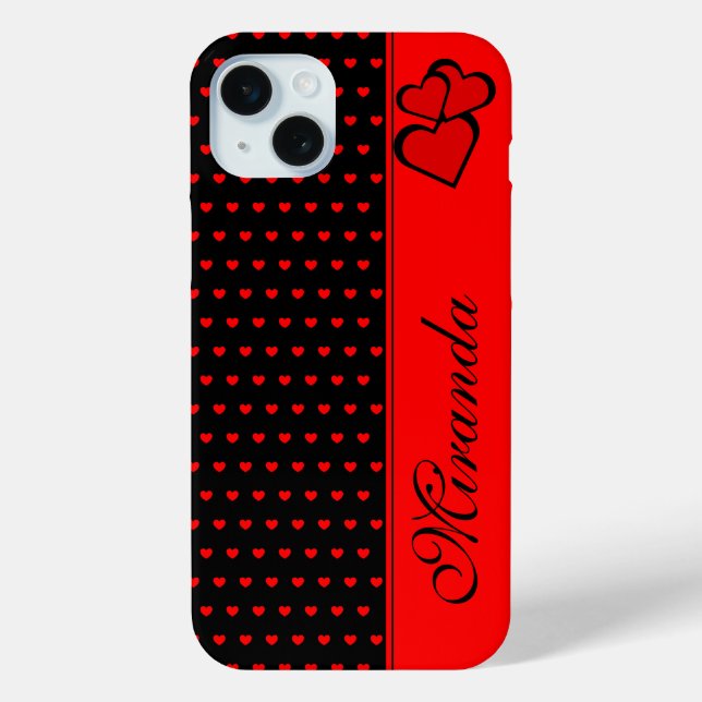 Stylish Black And Red Hearts Pattern Name Template Case-Mate iPhone Case (Back)