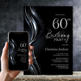 Stylish Black and Silver 60th Birthday Party Invitation