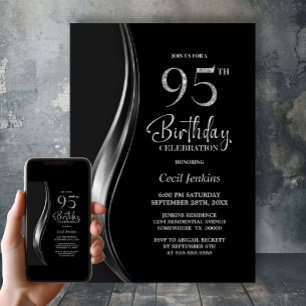 Stylish Black and Silver 95th Birthday Party Invitation