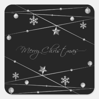 Stylish Black and Silver Christmas Calligraphy Square Sticker