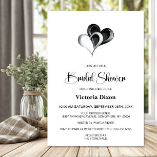 Stylish Black and Silver Hearts Bridal Shower Invitation