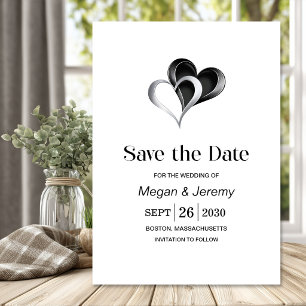 Stylish Black and Silver Hearts Wedding Save The Date