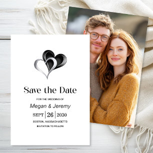 Stylish Black and Silver Hearts Wedding Save The Date