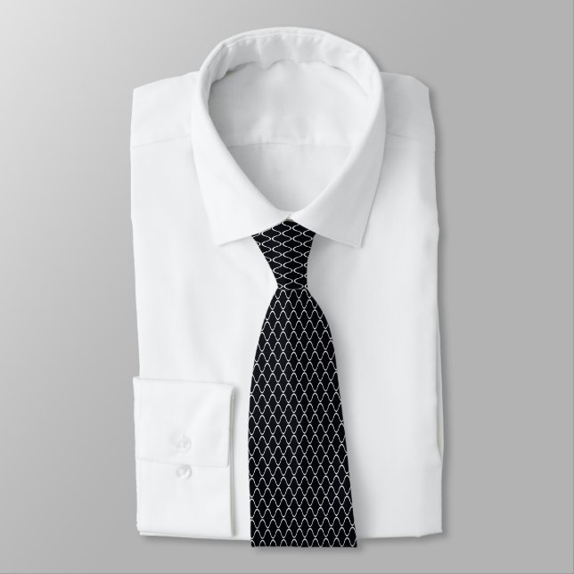 Stylish Black And White Amime Japanese Wavy  Tie (Tied)