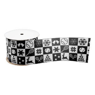 Stylish black and white Christmas tennis  Satin Ribbon