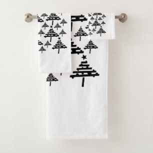 Stylish Black and White Christmas Tree Bath Towel Set