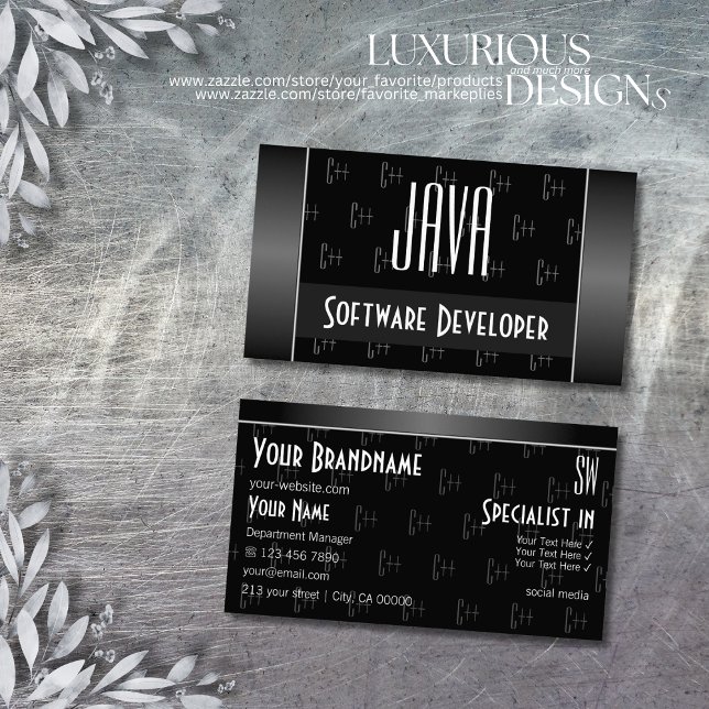 Stylish Black and White Cool with Letters Pattern Business Card (Creator Uploaded)