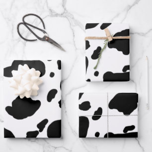 Stylish Black and White Cow Print Pattern Wrapping Paper Sheet