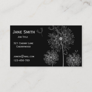 Stylish black and white dandelion customisable business card