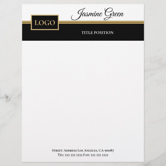 Stylish Black And White Design Custom Letterhead (Front)