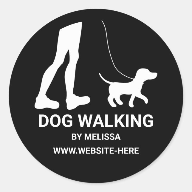 Stylish Black And White Dog Walker Silhouette Classic Round Sticker (Front)
