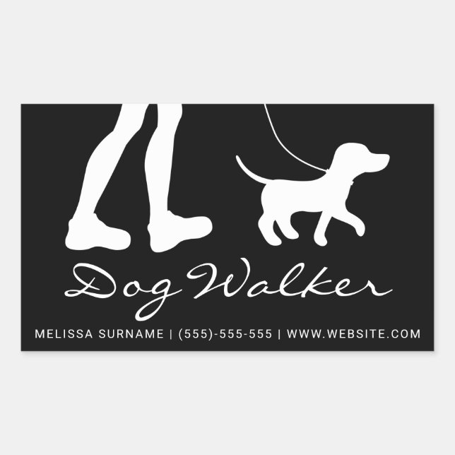 Stylish Black And White Dog Walker Silhouette Rectangular Sticker (Front)
