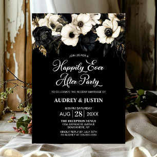 Stylish Black and White Floral Wedding After Party Invitation