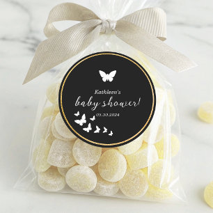 Stylish Black And White Gender Neutral Baby Shower Classic Round Sticker