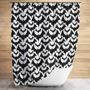 Stylish Black And White Goth Bats Pattern Shower Curtain