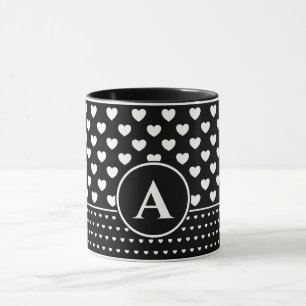 Stylish Black And White Hearts - Custom Monogram Mug