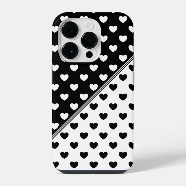 Stylish Black And White Hearts Pattern iPhone Case (Back)