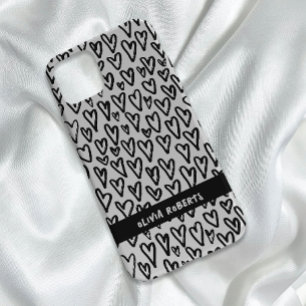 Stylish Black and White Hearts Pattern Personalise Case-Mate iPhone 14 Case