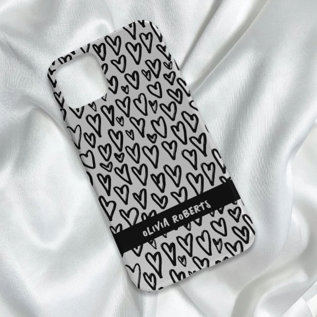 Stylish Black and White Hearts Pattern Personalise Case-Mate iPhone Case (Creator Uploaded)