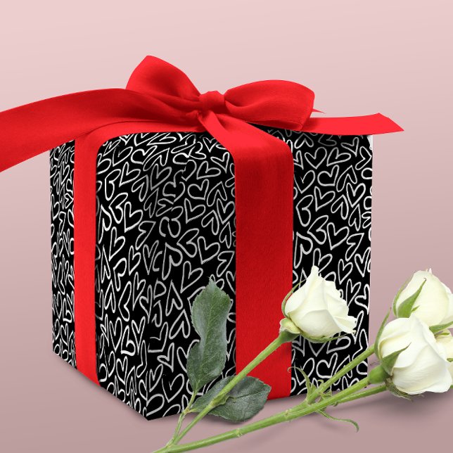 Stylish Black and White Hearts Pattern  Wrapping Paper (Creator Uploaded)