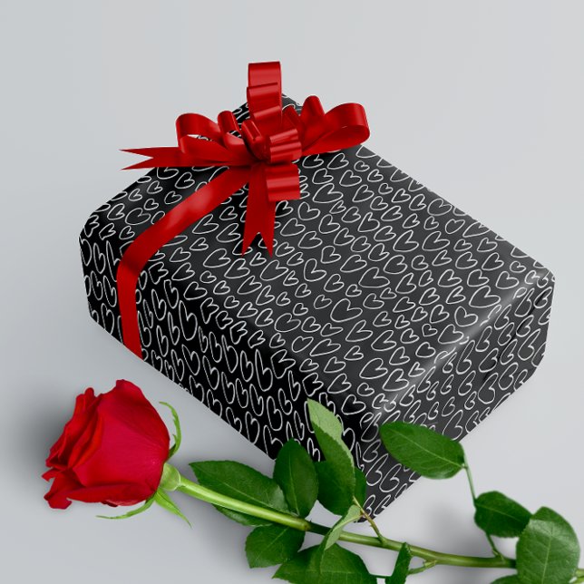 Stylish Black and White Hearts Pattern  Wrapping Paper (Creator Uploaded)