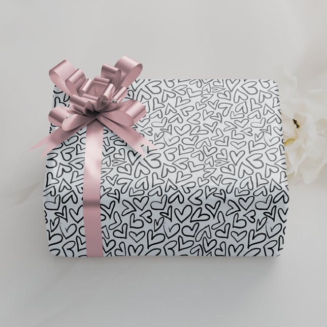 Stylish Black and White Hearts Pattern Wrapping Paper (Creator Uploaded)