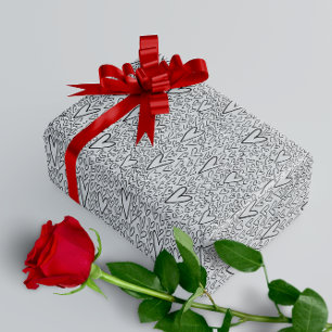 Stylish Black and White Hearts Pattern  Wrapping Paper