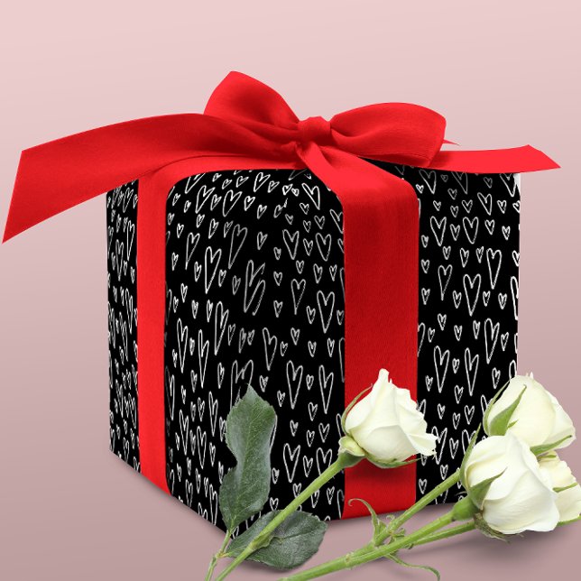 Stylish Black and White Hearts Pattern  Wrapping Paper (Creator Uploaded)