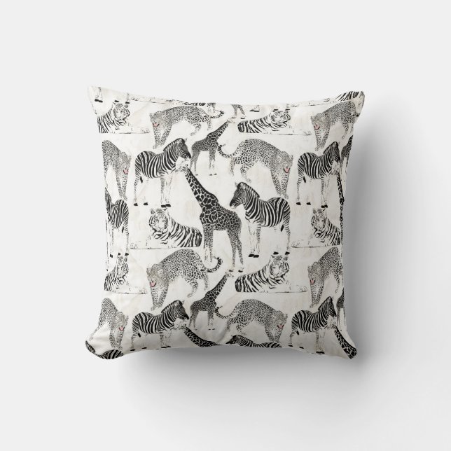 Stylish Black and White Jungle Animals Pattern Cushion (Front)