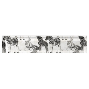 Stylish Black and White Jungle Animals Pattern Nameplate