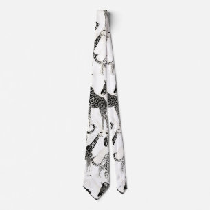 Stylish Black and White Jungle Animals Pattern Tie