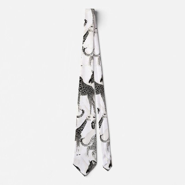 Stylish Black and White Jungle Animals Pattern Tie (Front)