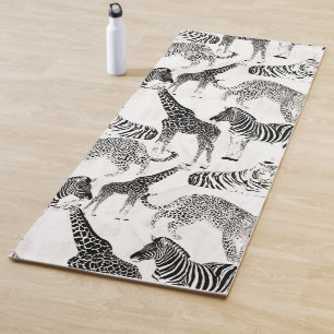 Stylish Black and White Jungle Animals Pattern Yoga Mat