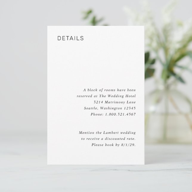 Stylish Black and White Minimalist Wedding Enclosure Card (Standing Front)