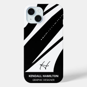 Stylish Black and White Modern Monogram Abstract iPhone 15 Case