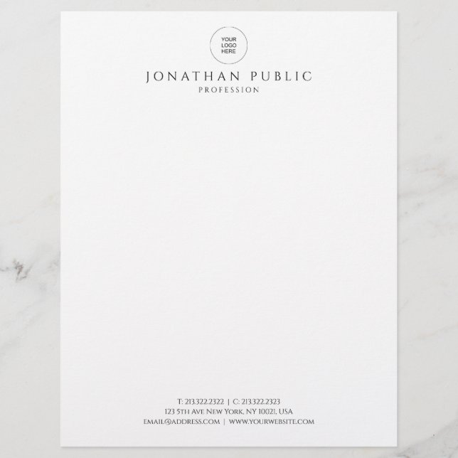 Stylish Black And White Modern Simple Template Custom Letterhead (Front)
