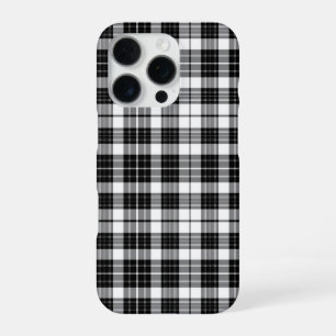 Stylish Black and White Monochrome Tartan Plaid iPhone 16 Pro Case